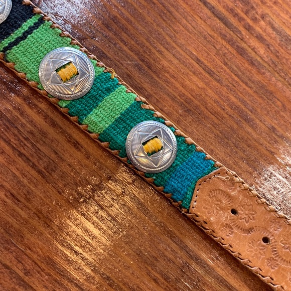 Vintage Guatemalan Woven Leather Concho Belt - Picture 7 of 17